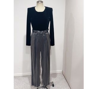 D.J. Summers Vintage 80s Black & Metallic Silver Belted Jumpsuit Romper Size 6